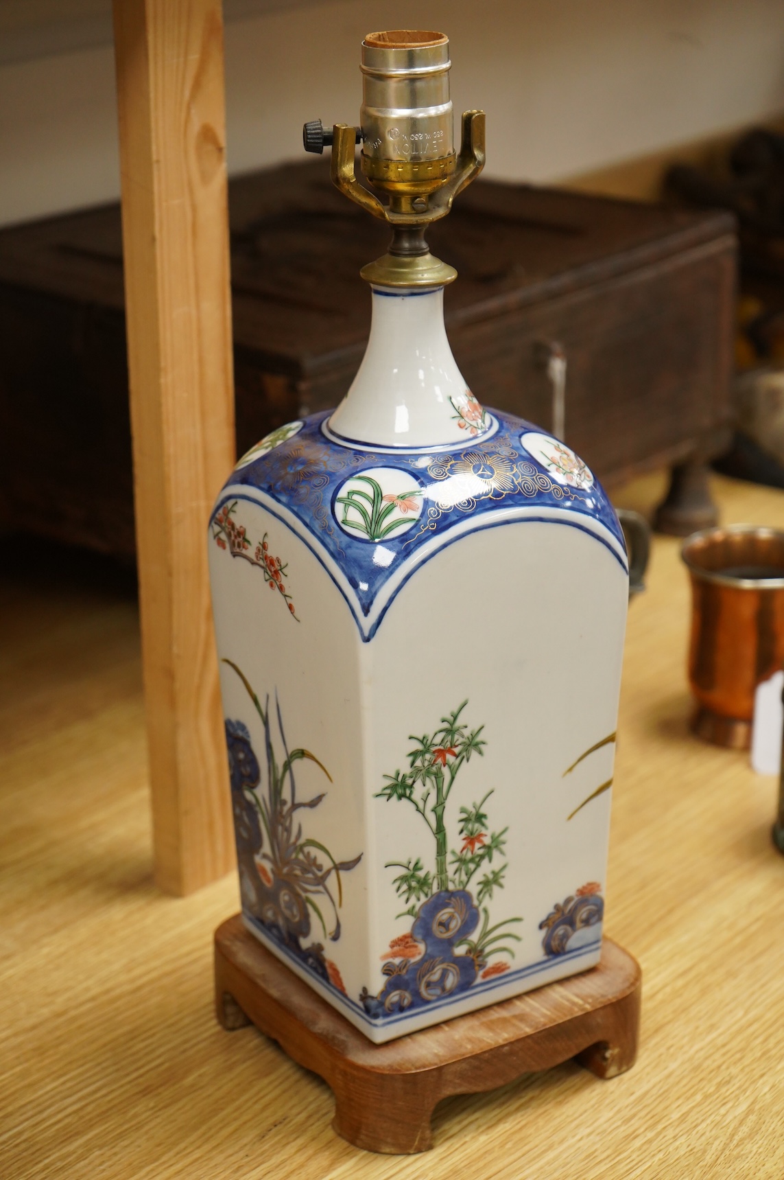 A Imari porcelain table lamp, 42cm